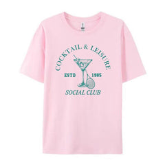 Cocktail Leisure Retro Graphic Tees Women Vintage Tennis Spo