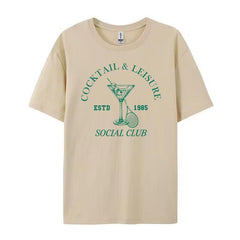 Cocktail Leisure Retro Graphic Tees Women Vintage Tennis Spo